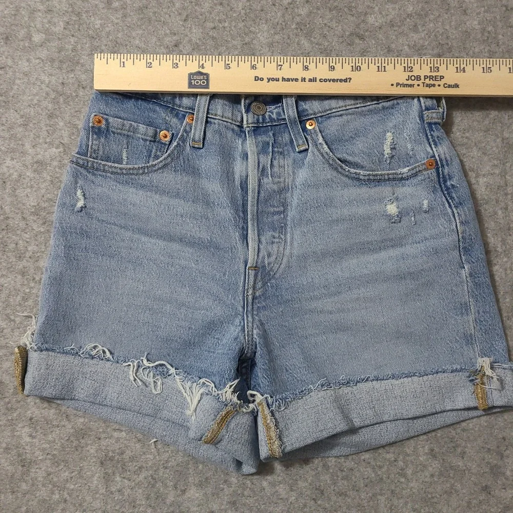 Levi's 501 Original Shorts Women 26 Light Blue Distressed High Waisted Denim